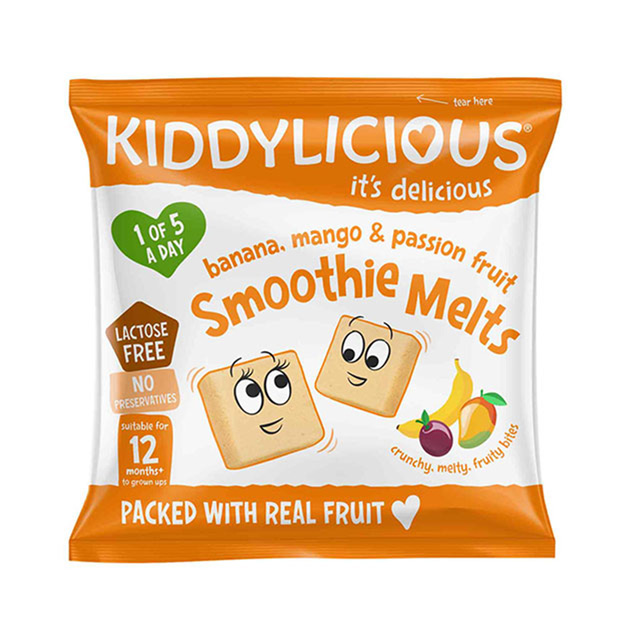 Kiddylicious No Added Sugar Smoothie Melts Banana Mango Passion Fruit Kids Snack Suitable for 12+ Months 6 g