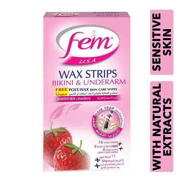 Fem USA Facial Wax Strips Enriched With Strawberry For Sensitive Skin 20pcs