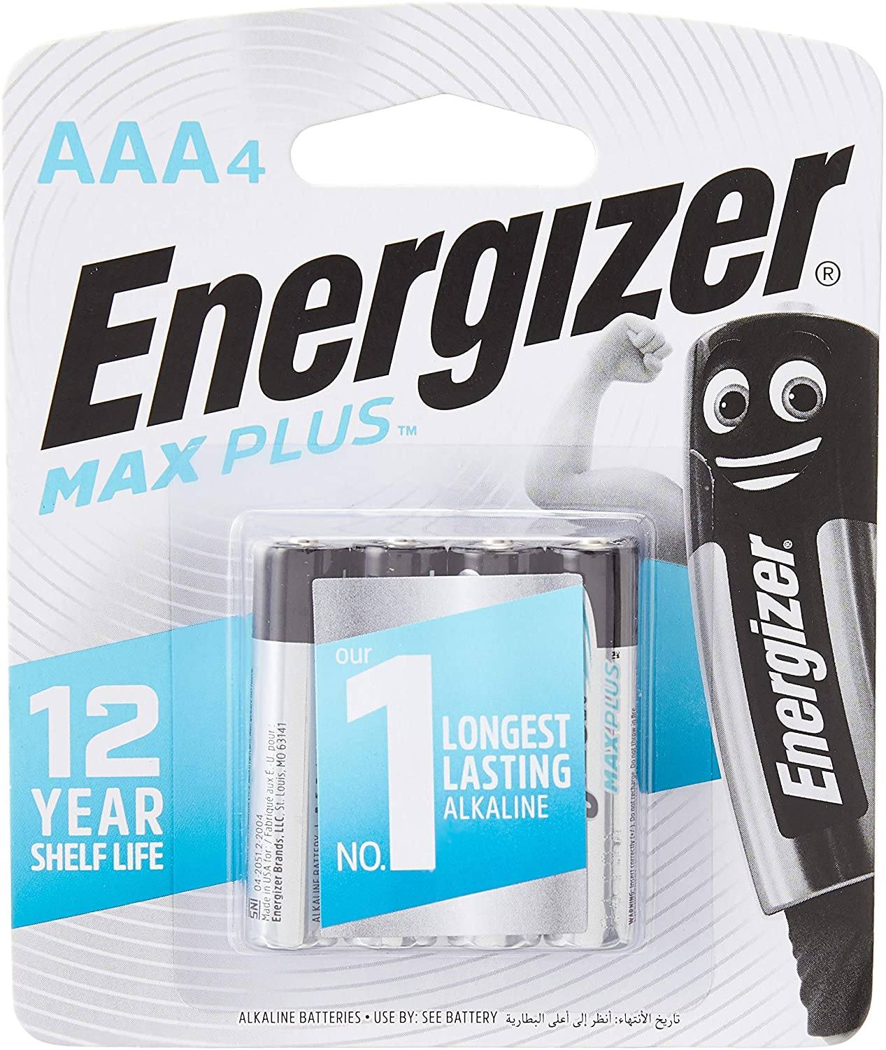 Energizer Max Plus Alkaline AAA Battery, 1.5 V, 4 Pcs, EP92BP4T